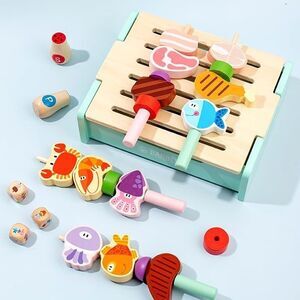 Wooden Grill Playset for Kids 3 Years Old, Children BBQ Grill Playset